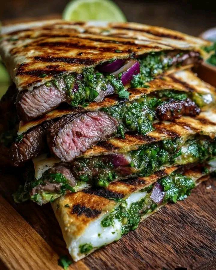 Chimichurri Grilled Steak Quesadilla with Avocado Chimichurri
